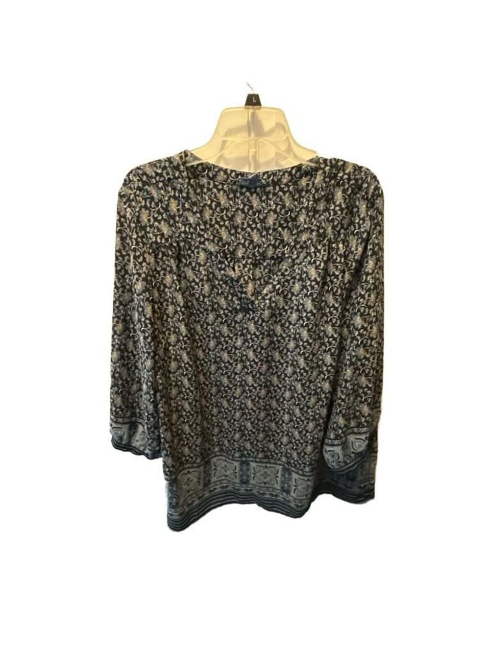 Fleur Bleue Floral V-Neck Blouse Size 2X Blue Boho 3/4 Sleeve